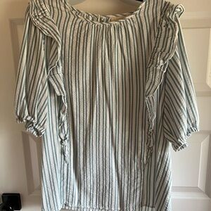 Universal Thread Blue and White Striped Lace-Trim Blouse